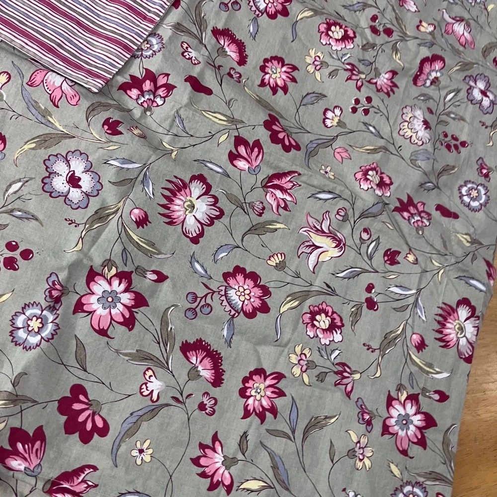 Pottery Barn Euro Sham Floral Striped Reversible Cotton Sage Burgundy Vtg Style‎